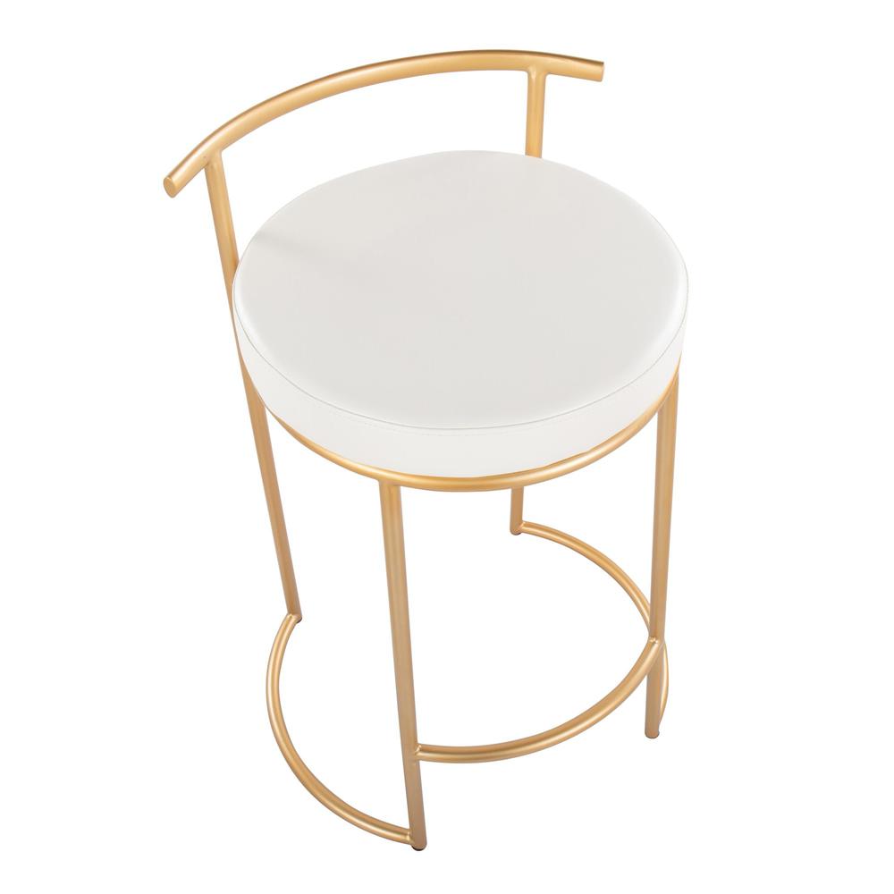 Gold Metal, White PU Round Fuji 26" Fixed-Height Counter Stool - Set of 2. Picture 7