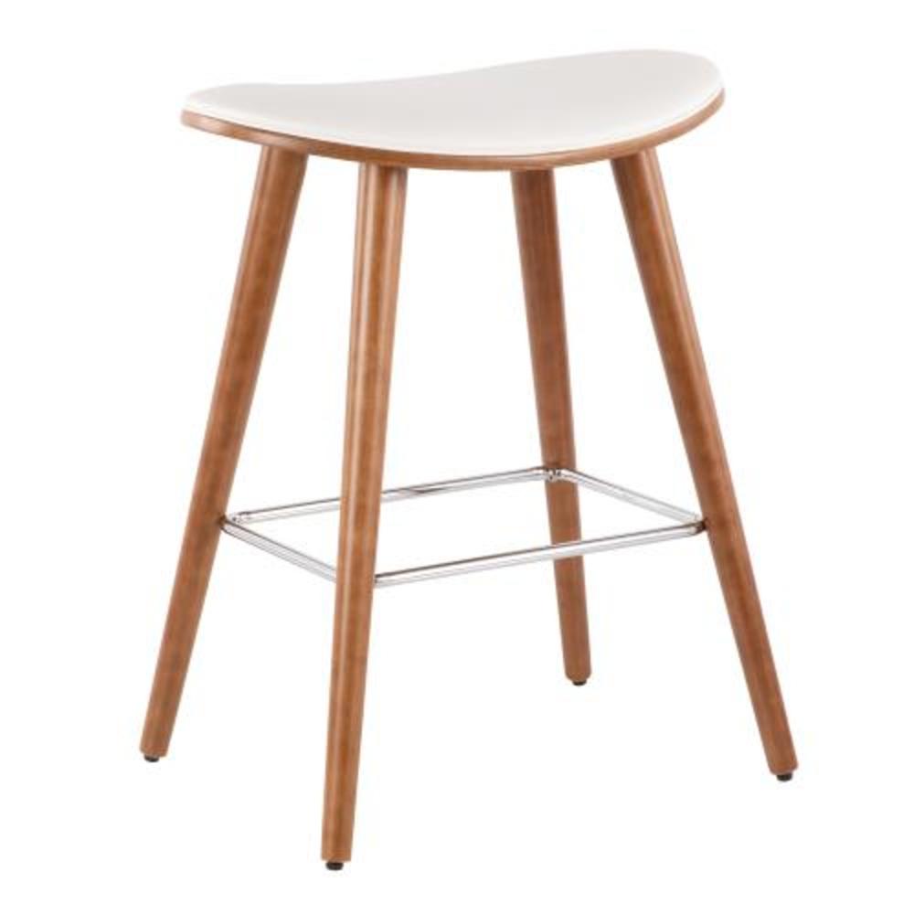 Saddle 26" Mid-Century Modern Counter Stool in Walnut and White Faux