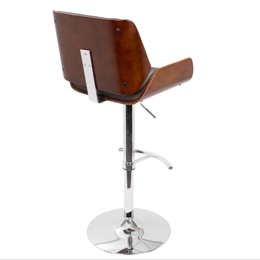 Santi Mid-Century Modern Adjustable Barstool with Swivel in Cherry and Brown Faux Leather. Picture 4