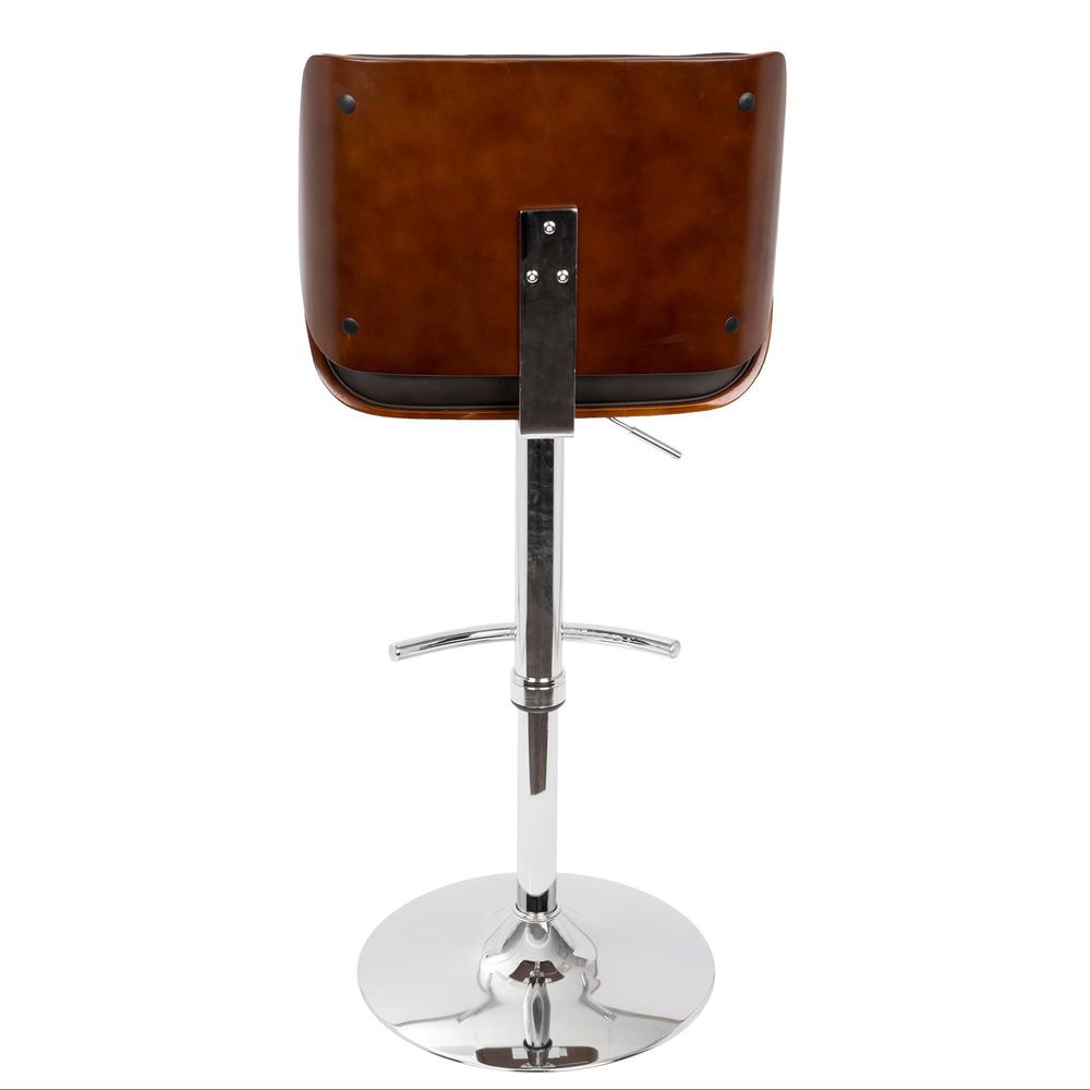 Santi Mid-Century Modern Adjustable Barstool with Swivel in Cherry and Brown Faux Leather. Picture 5