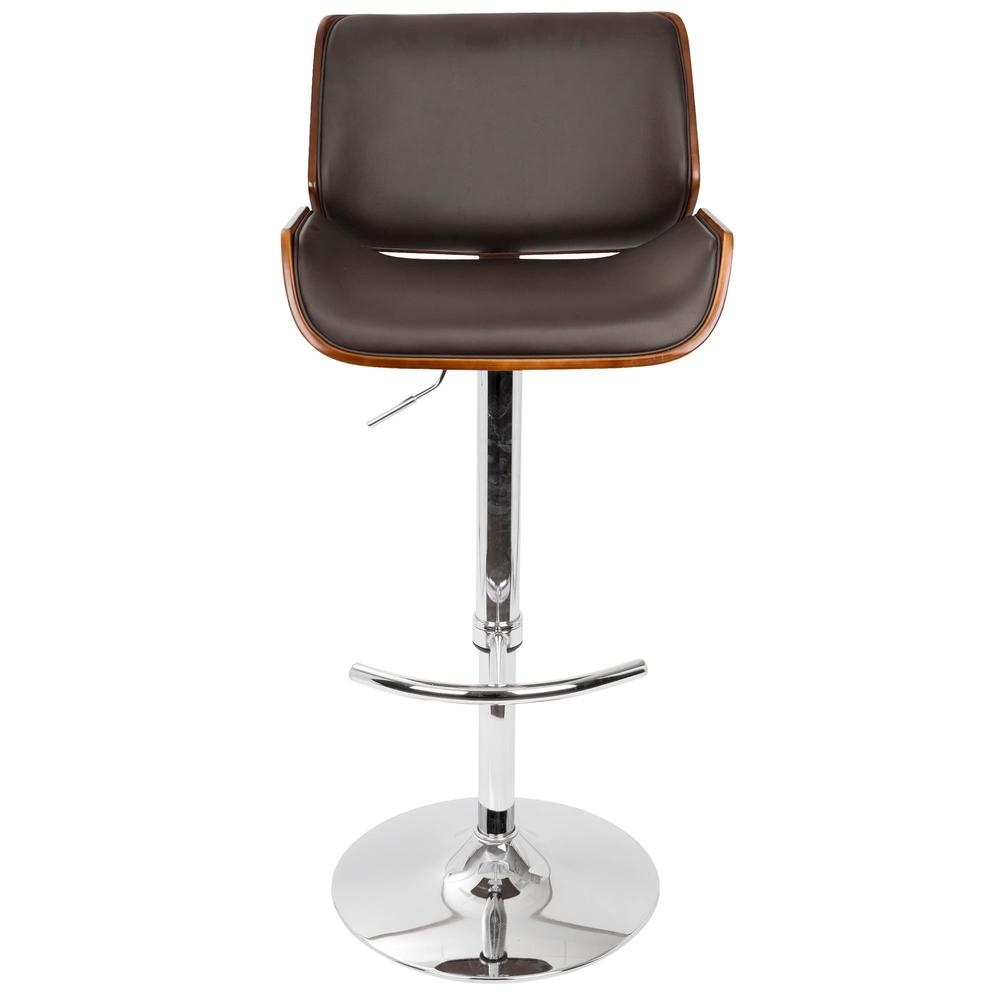 Santi Mid-Century Modern Adjustable Barstool with Swivel in Cherry and Brown Faux Leather. Picture 6