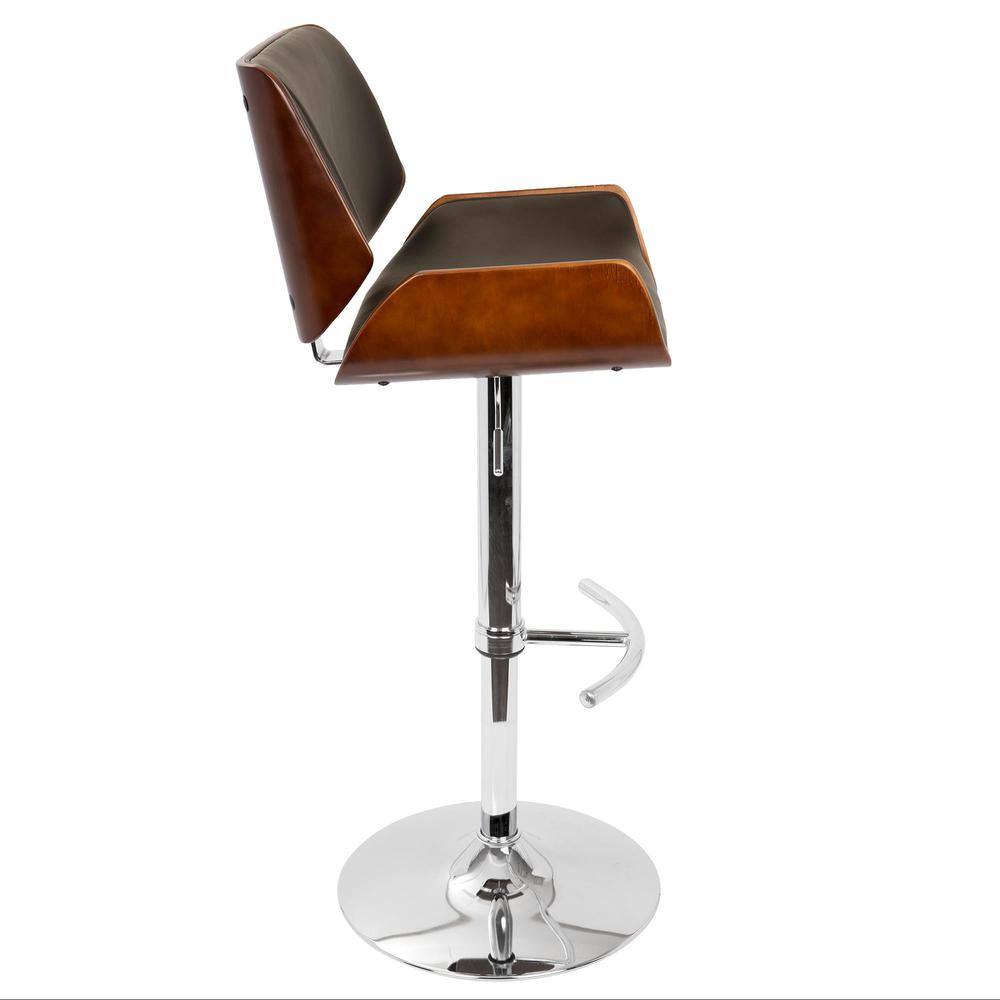 Santi Mid-Century Modern Adjustable Barstool with Swivel in Cherry and Brown Faux Leather. Picture 3