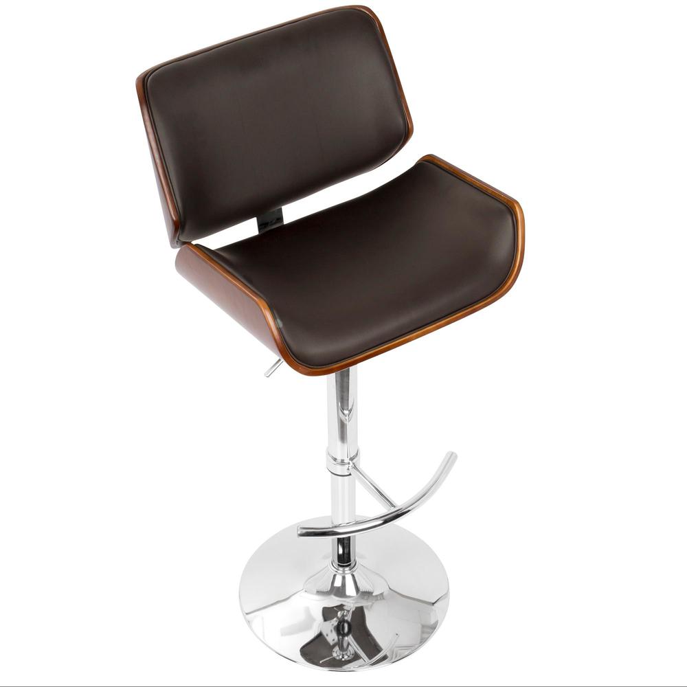 Santi Mid-Century Modern Adjustable Barstool with Swivel in Cherry and Brown Faux Leather. Picture 7