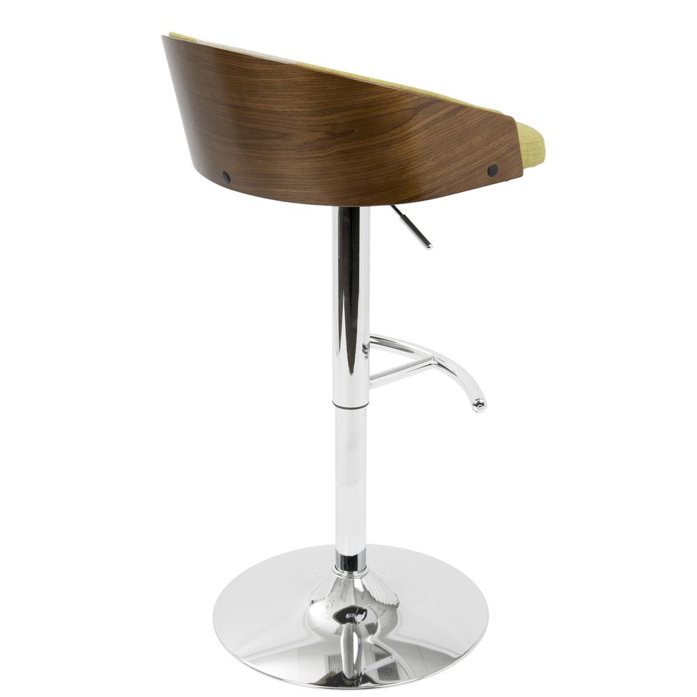 Shiraz Mid-Century Modern Adjustable Barstool in Walnut and Green. Picture 4