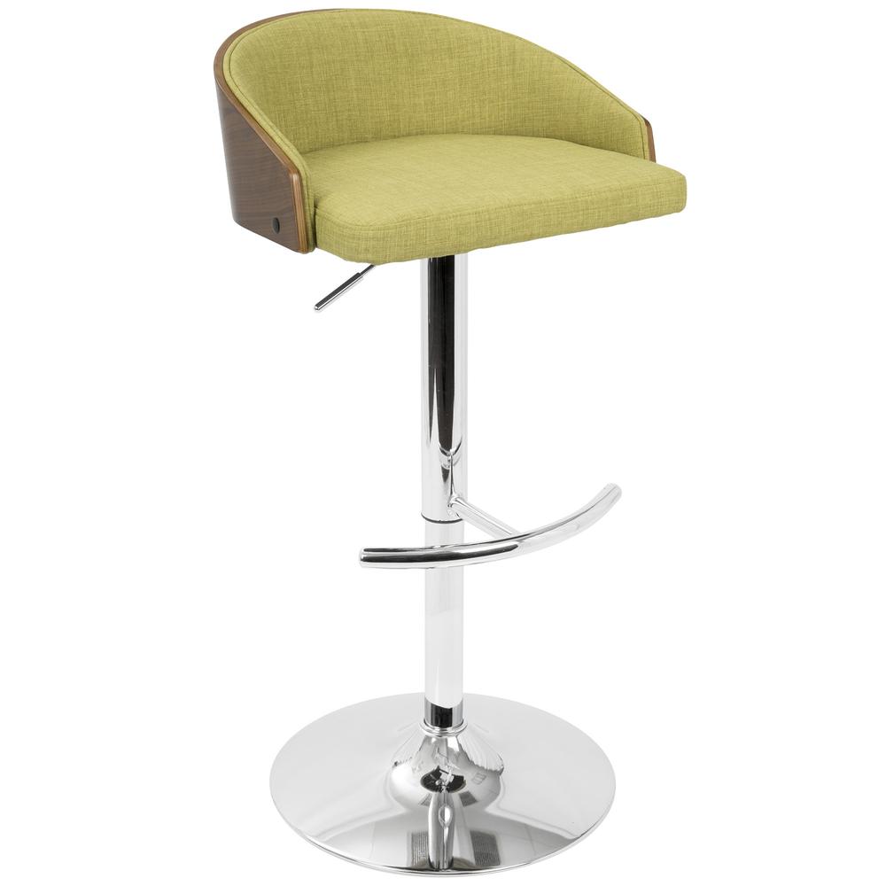 Shiraz Mid-Century Modern Adjustable Barstool in Walnut and Green. Picture 2