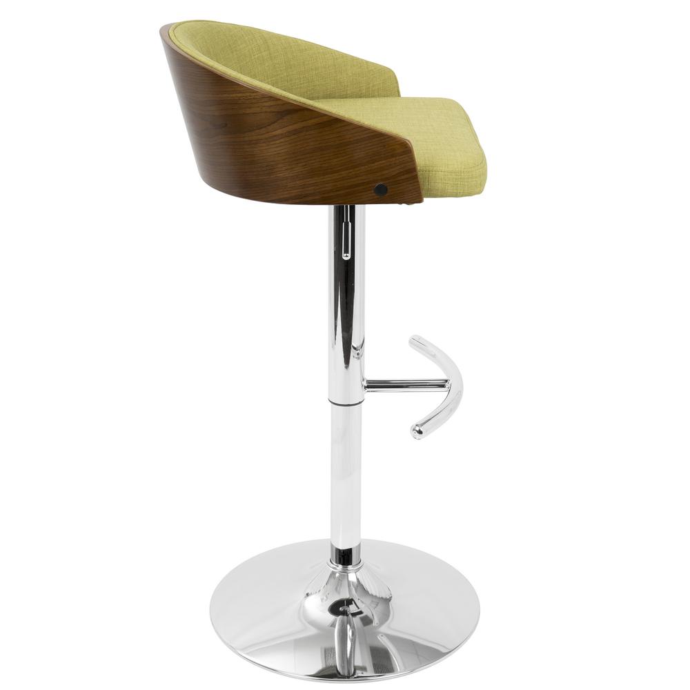 Shiraz Mid-Century Modern Adjustable Barstool in Walnut and Green. Picture 3