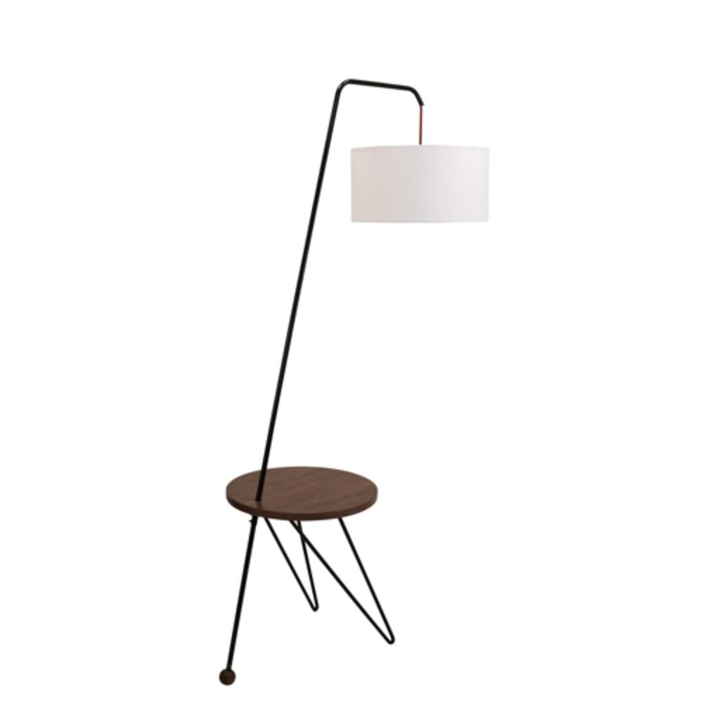 Stork Mid-Century Modern Floor Lamp with Walnut Wood Table Accent and White Shade. Picture 3