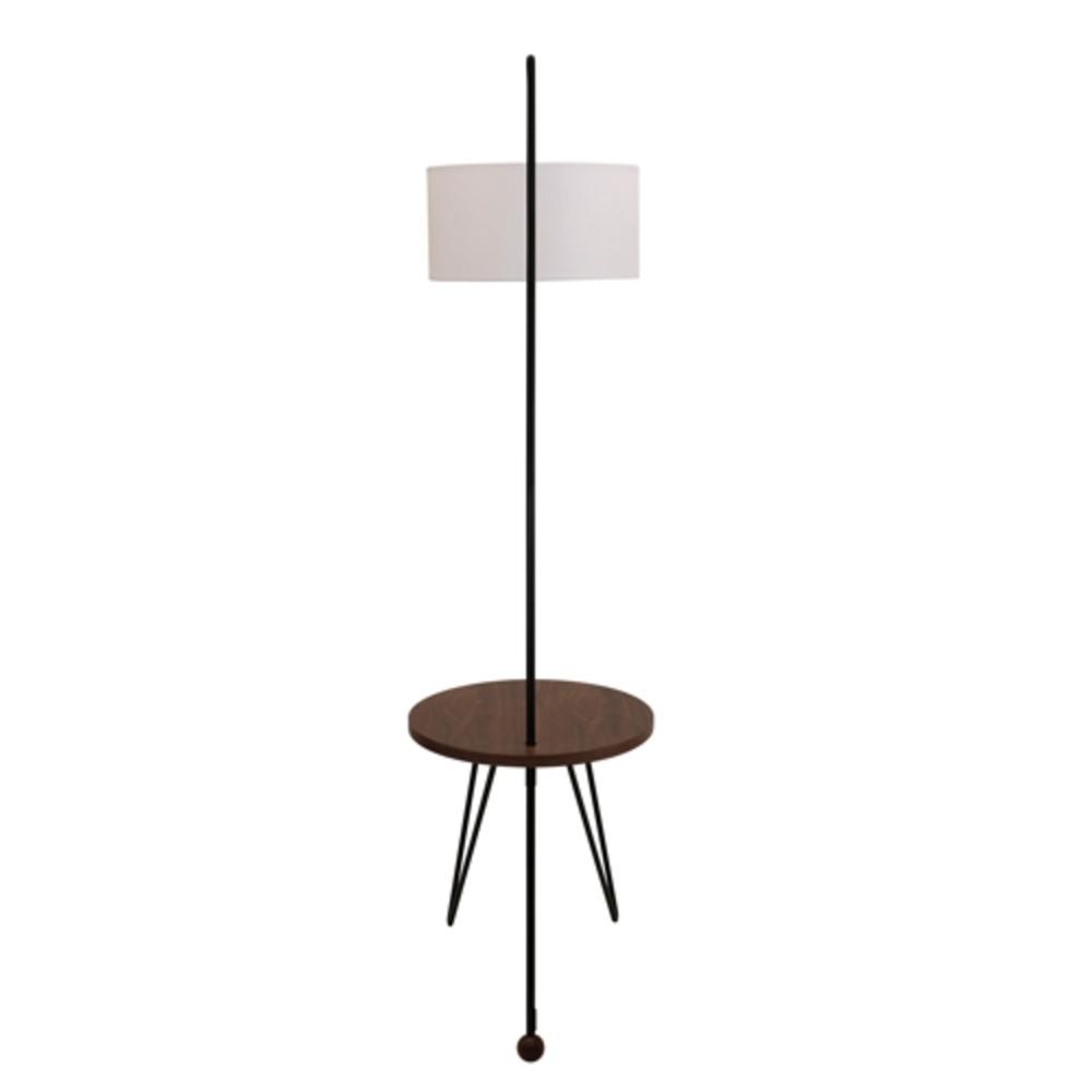 Stork Mid-Century Modern Floor Lamp with Walnut Wood Table Accent and White Shade. Picture 4