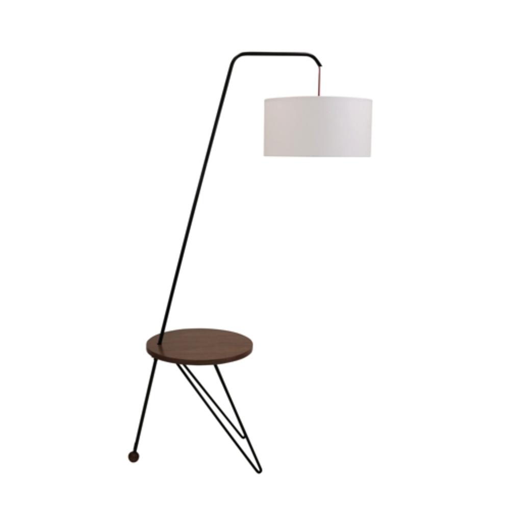 Stork Mid-Century Modern Floor Lamp with Walnut Wood Table Accent and White Shade. Picture 2
