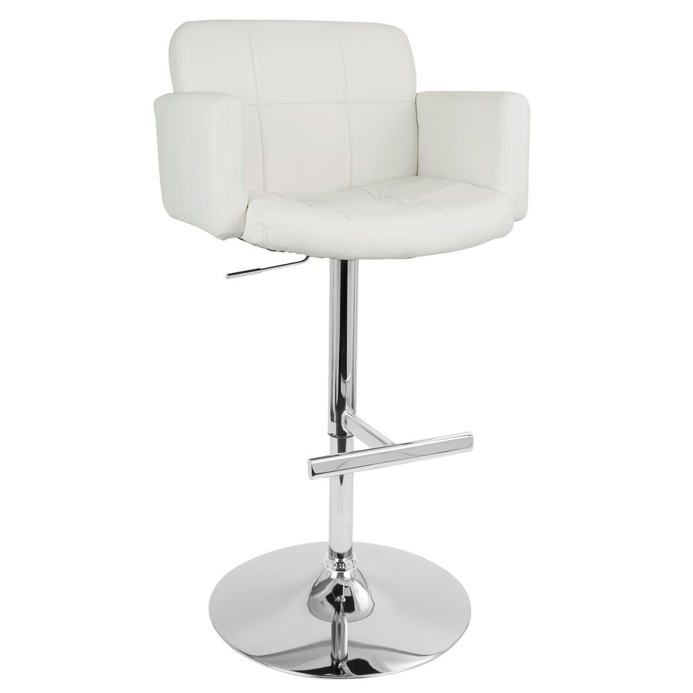 Stout Contemporary Adjustable Barstool with Swivel and White Faux Leather. Picture 1
