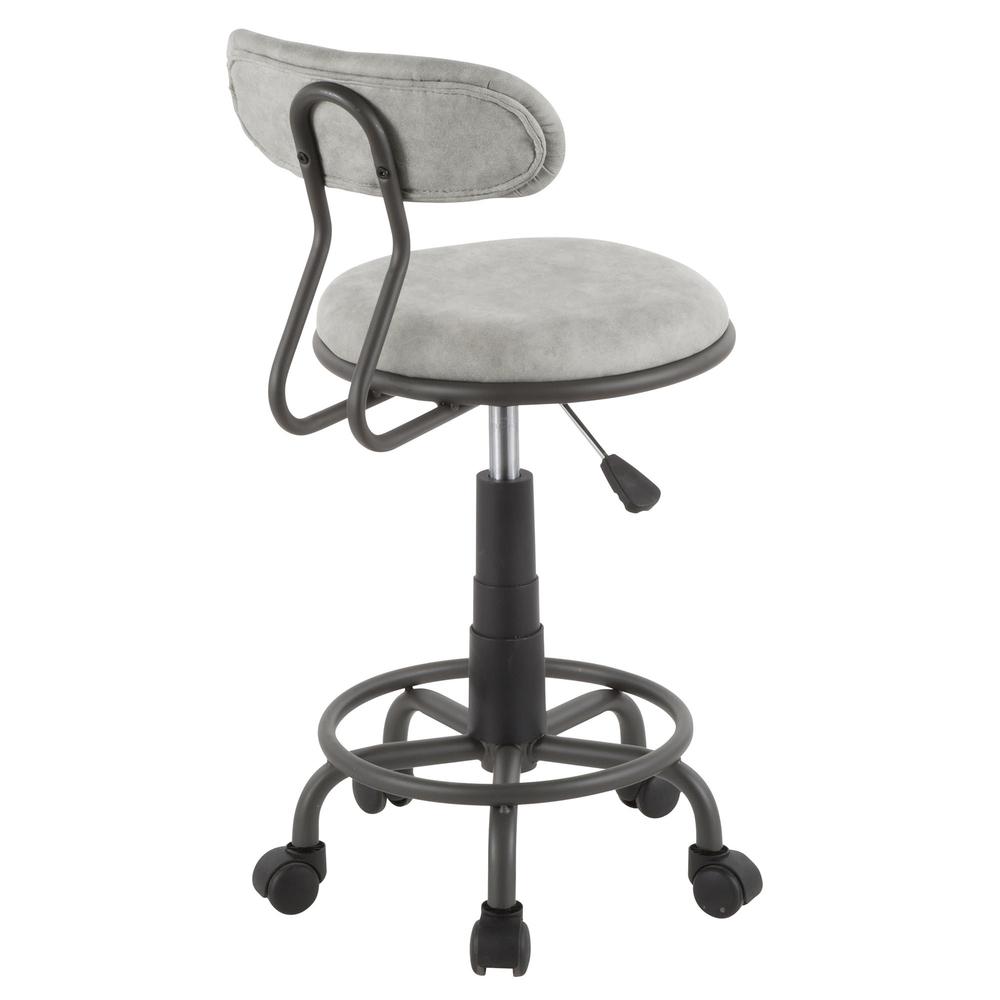 Swift Industrial Task Chair in Grey Metal and Light Grey Faux Leather. Picture 3