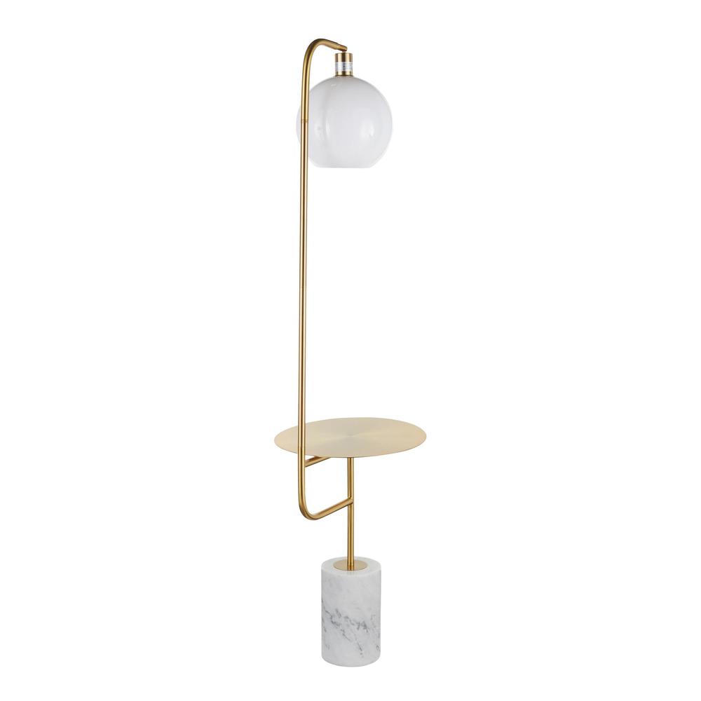 White Marble, Gold Metal, White Shade Symbol Floor Lamp with Side Table. Picture 4