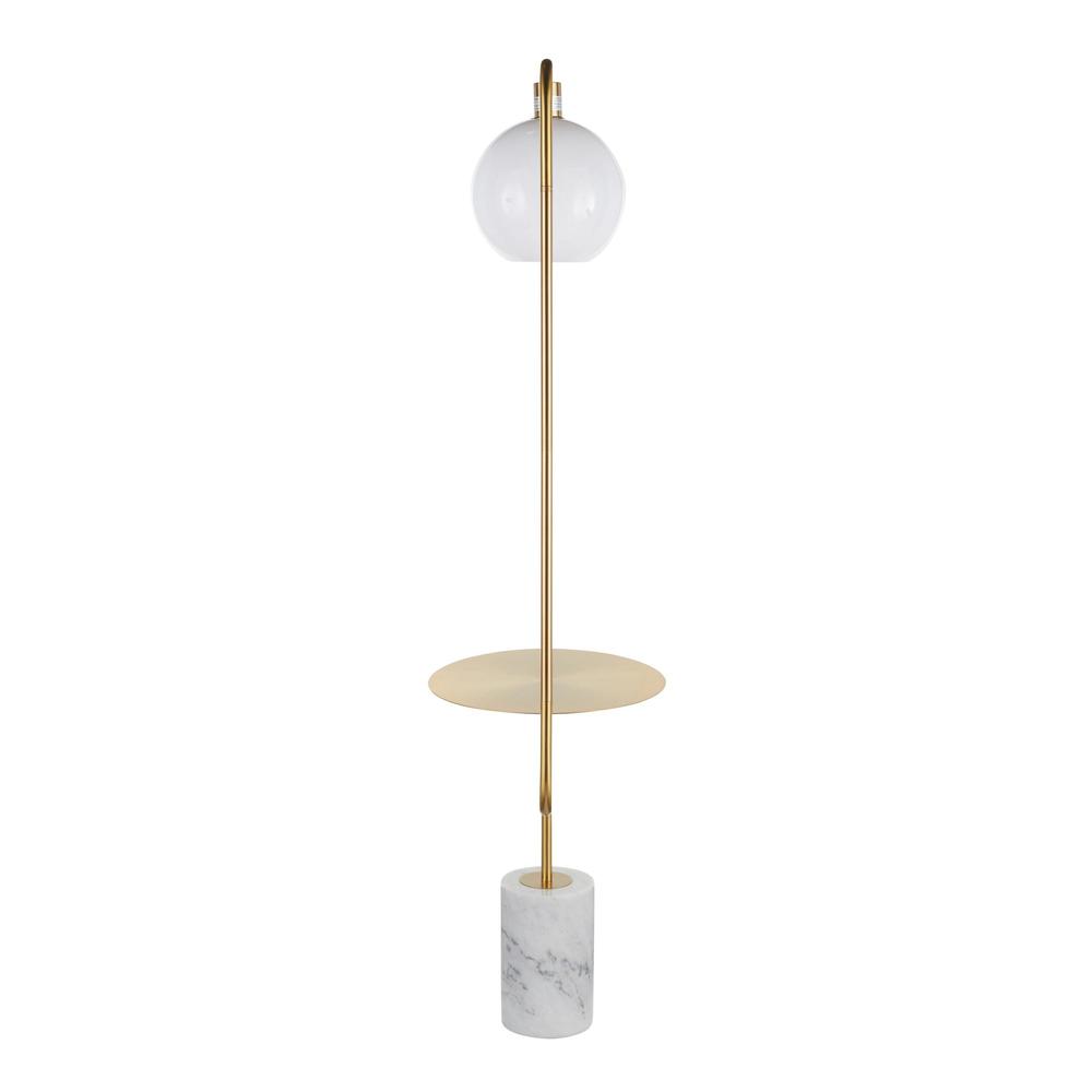 White Marble, Gold Metal, White Shade Symbol Floor Lamp with Side Table. Picture 5
