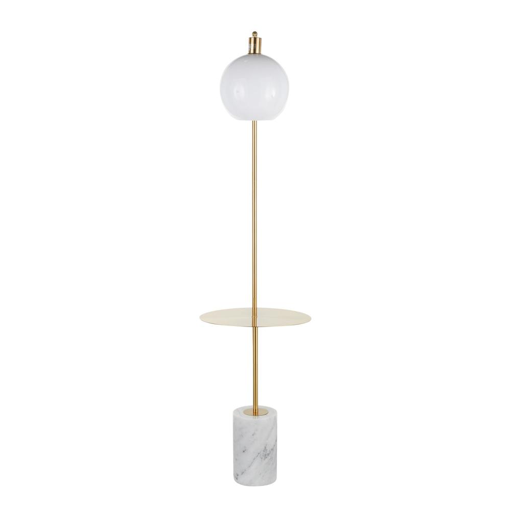 White Marble, Gold Metal, White Shade Symbol Floor Lamp with Side Table. Picture 6