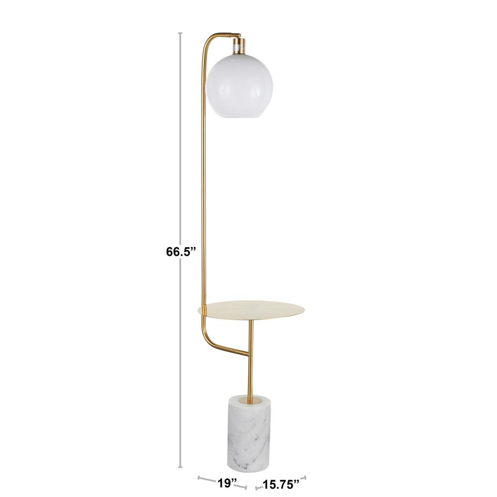 White Marble, Gold Metal, White Shade Symbol Floor Lamp with Side Table. Picture 11