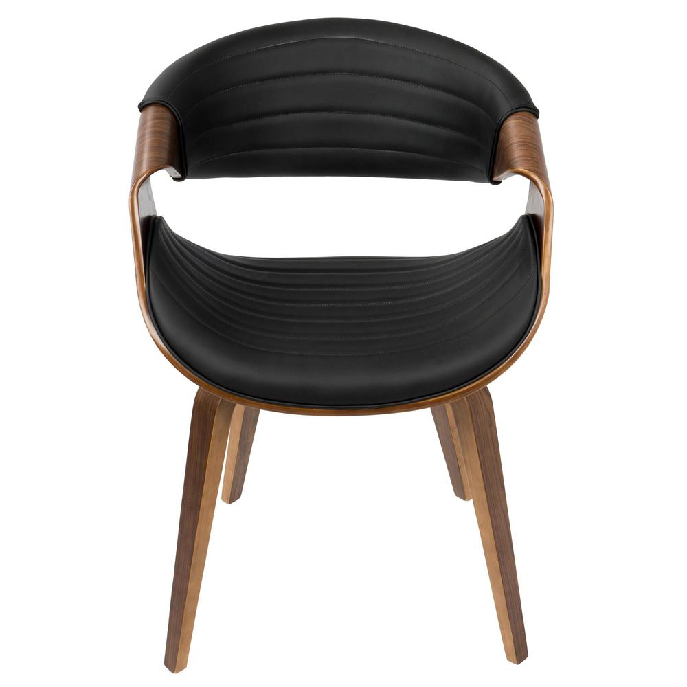 Symphony Mid-Century Modern Dining/Accent Chair in Walnut Wood and Black Faux Leather. Picture 5