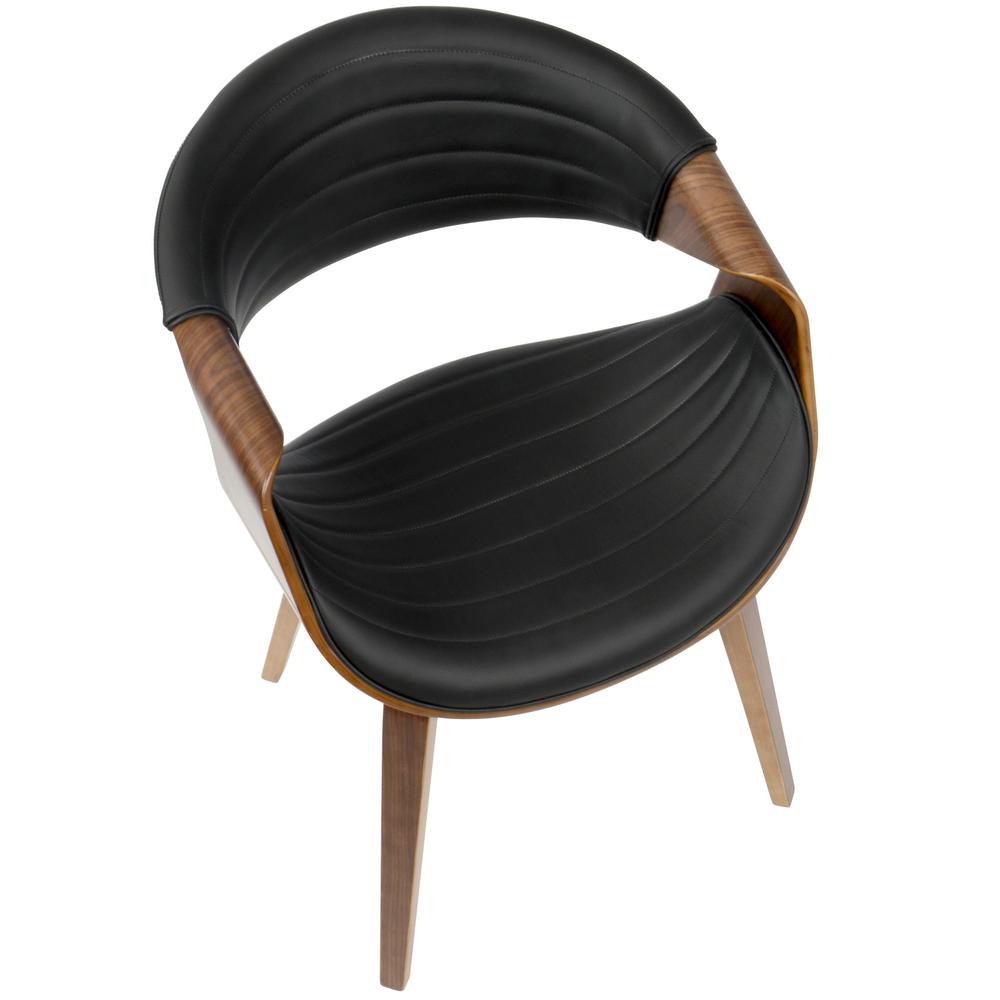 Symphony Mid-Century Modern Dining/Accent Chair in Walnut Wood and Black Faux Leather. Picture 6