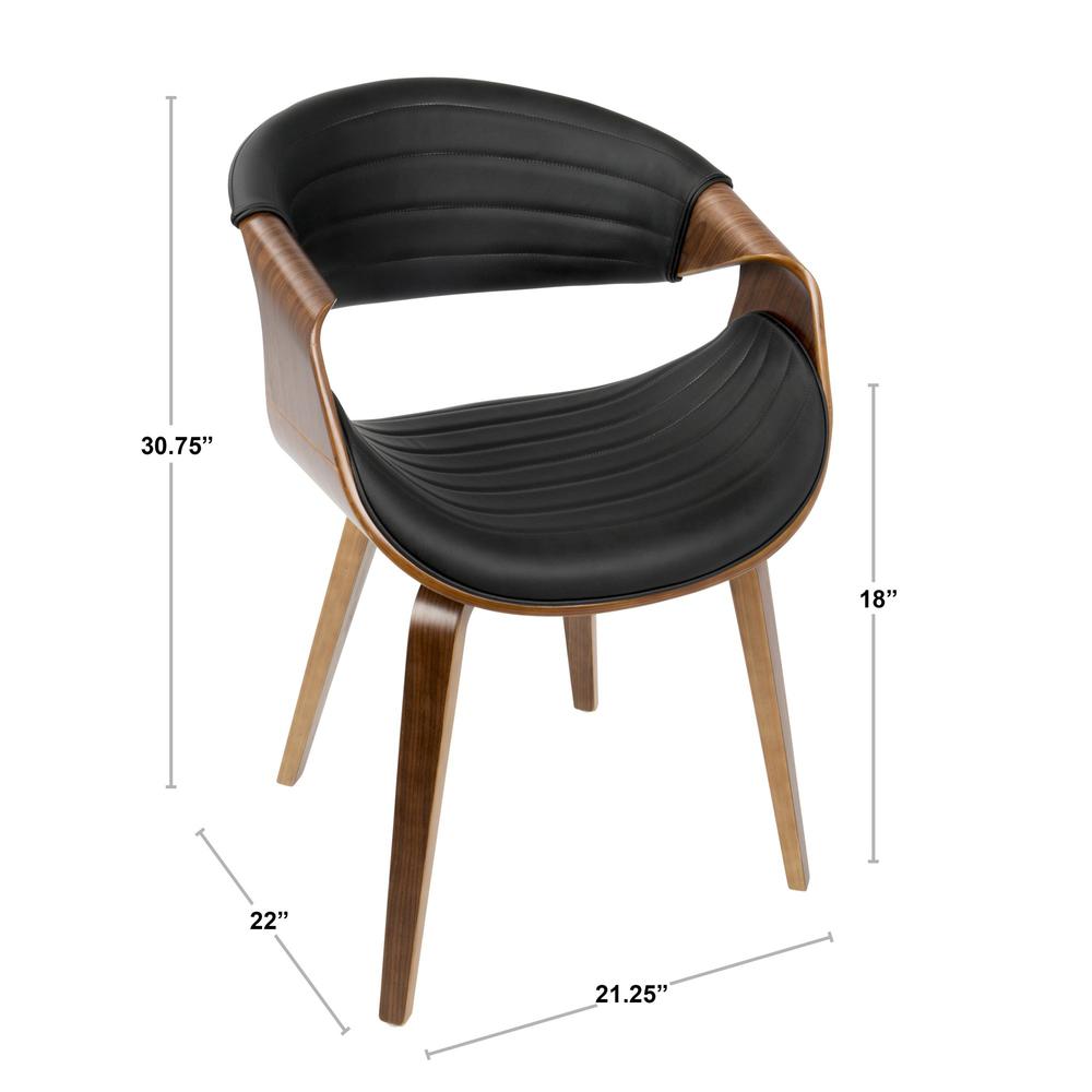 Symphony Mid-Century Modern Dining/Accent Chair in Walnut Wood and Black Faux Leather. Picture 7