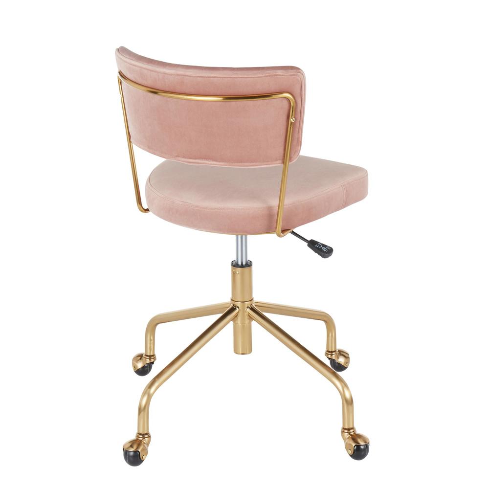 Tania Contemporary Task Chair in Gold Metal and Pink Velvet. Picture 3
