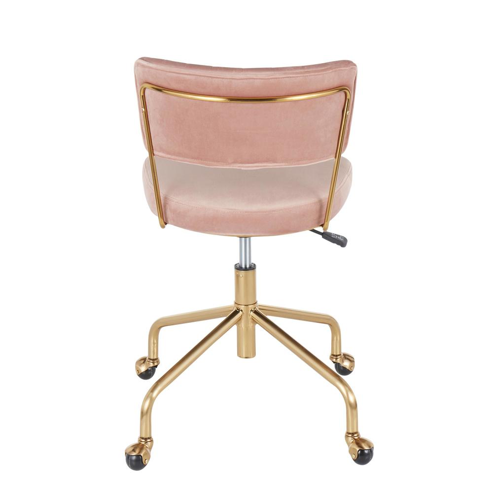 Tania Contemporary Task Chair in Gold Metal and Pink Velvet. Picture 4