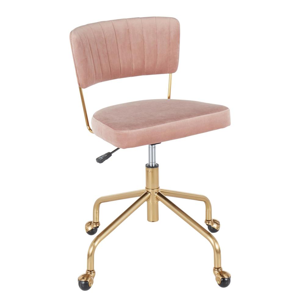 Tania Contemporary Task Chair in Gold Metal and Pink Velvet. Picture 1