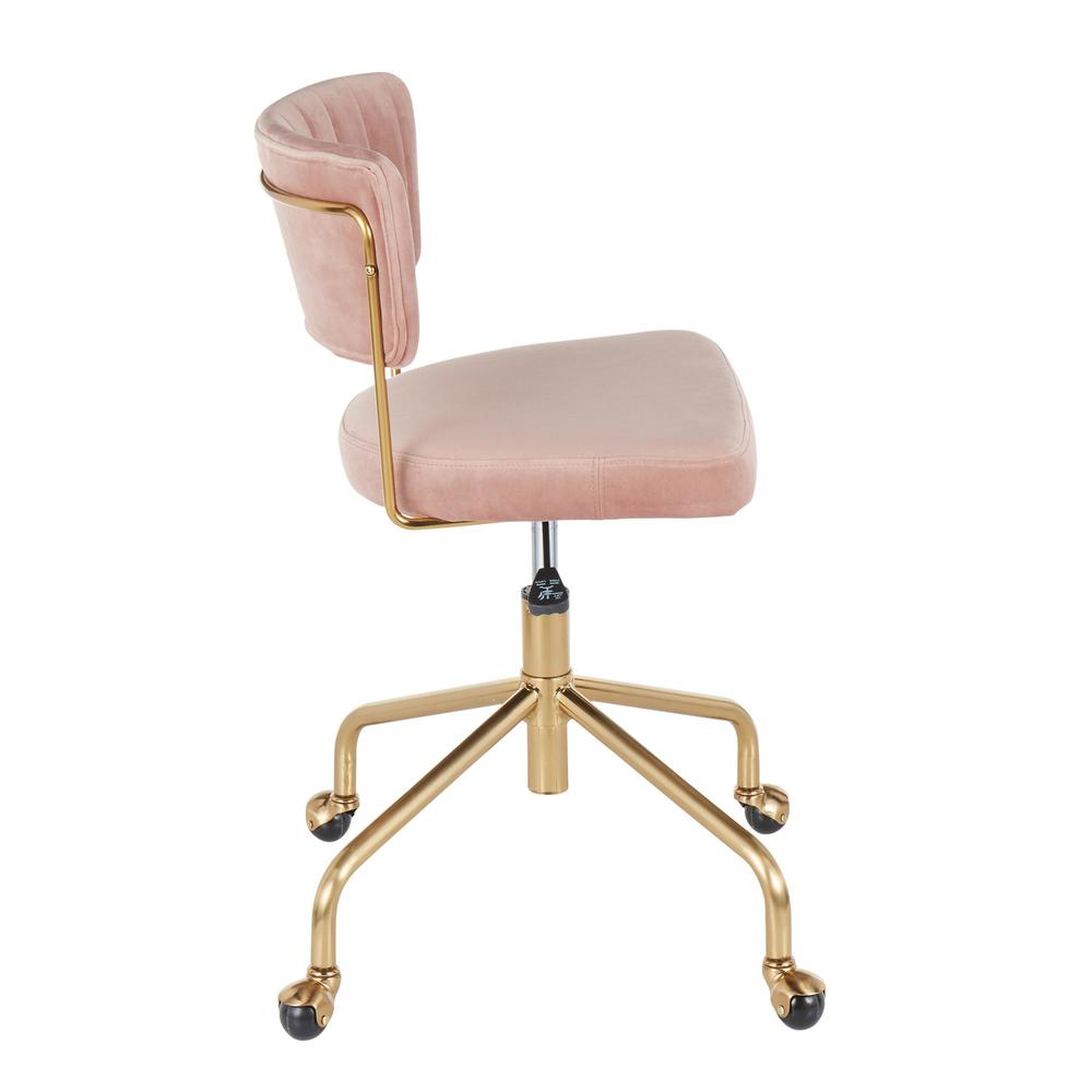 Tania Contemporary Task Chair in Gold Metal and Pink Velvet. Picture 2