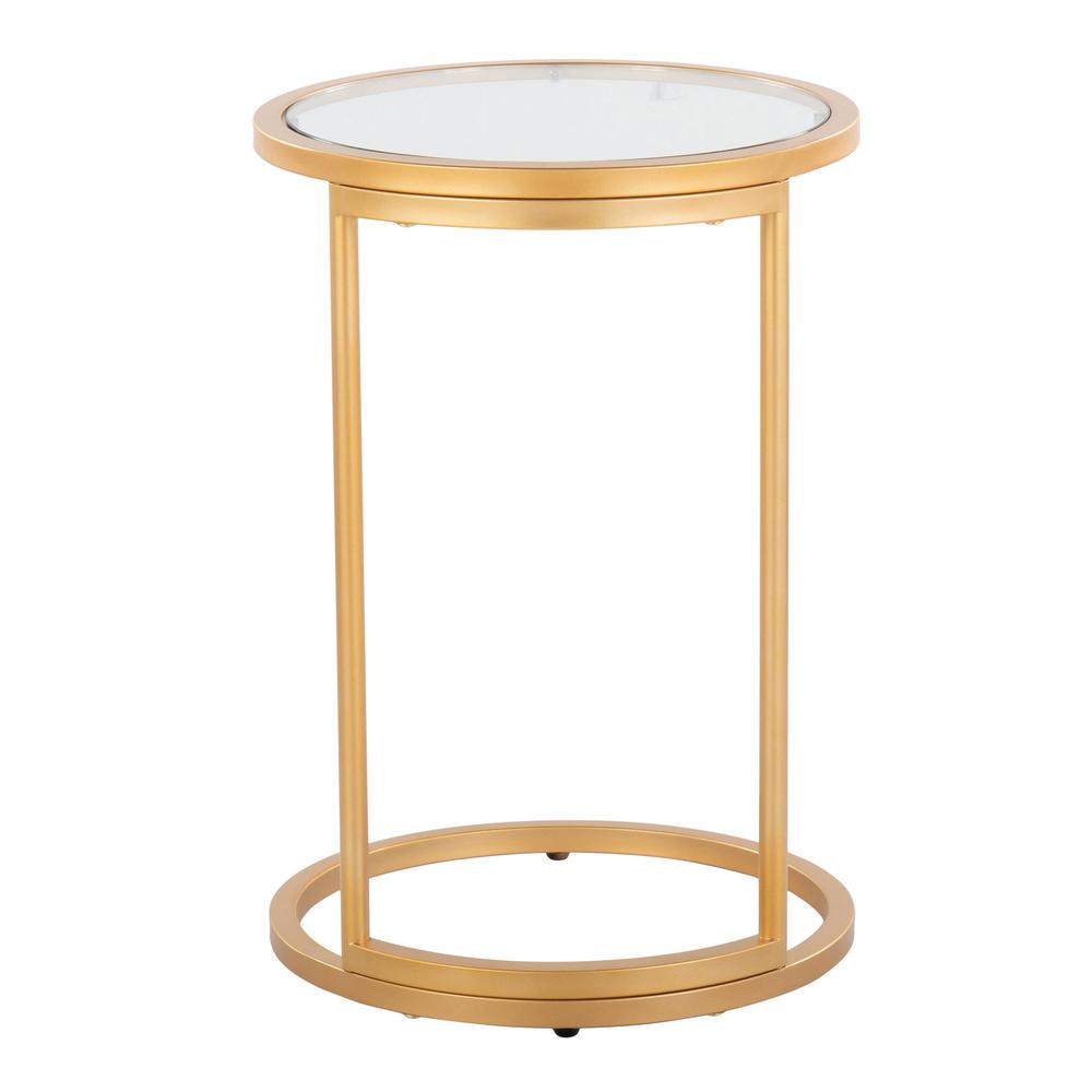 Gold Metal, Clear Glass Round Zenn End Table. Picture 4
