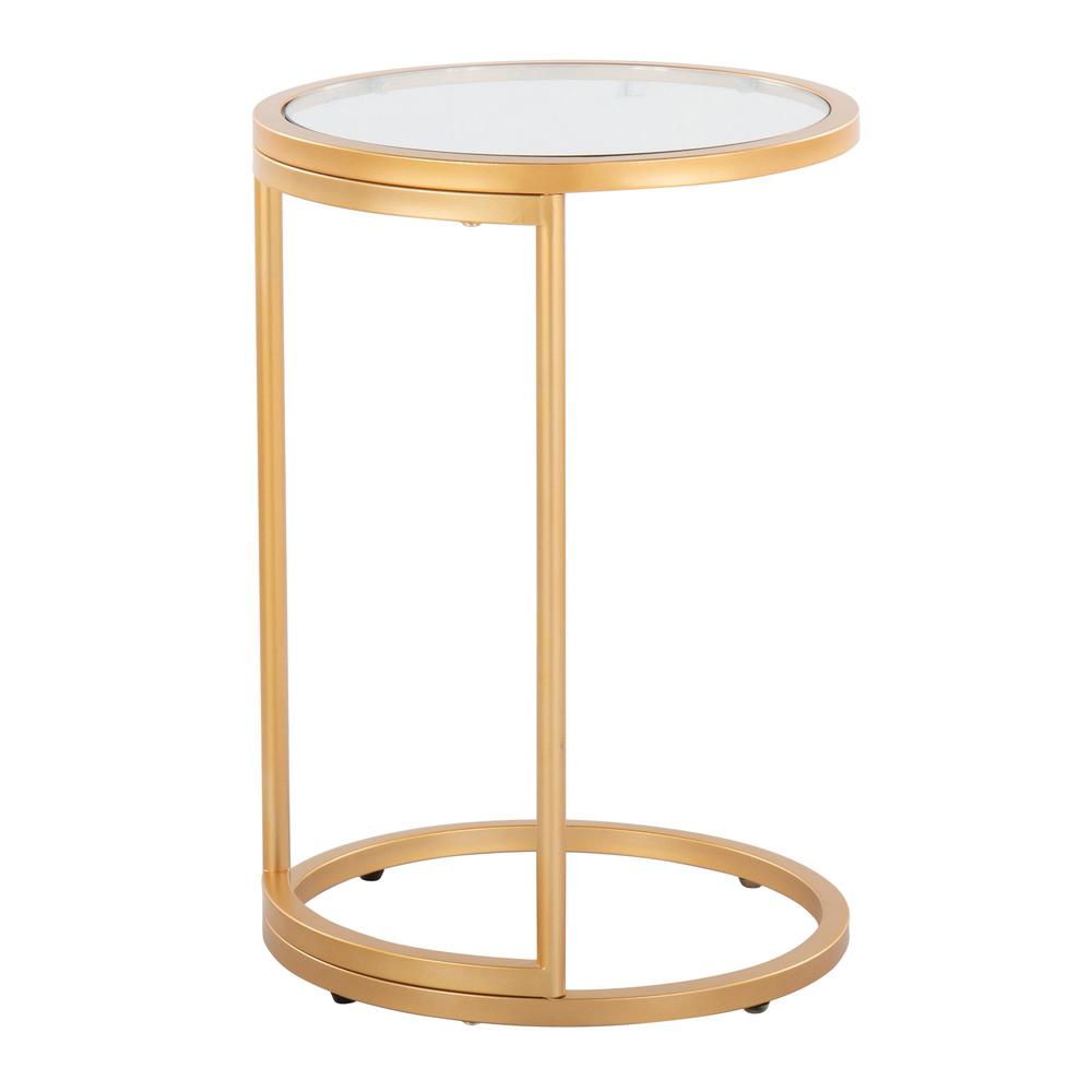 Gold Metal, Clear Glass Round Zenn End Table. Picture 3