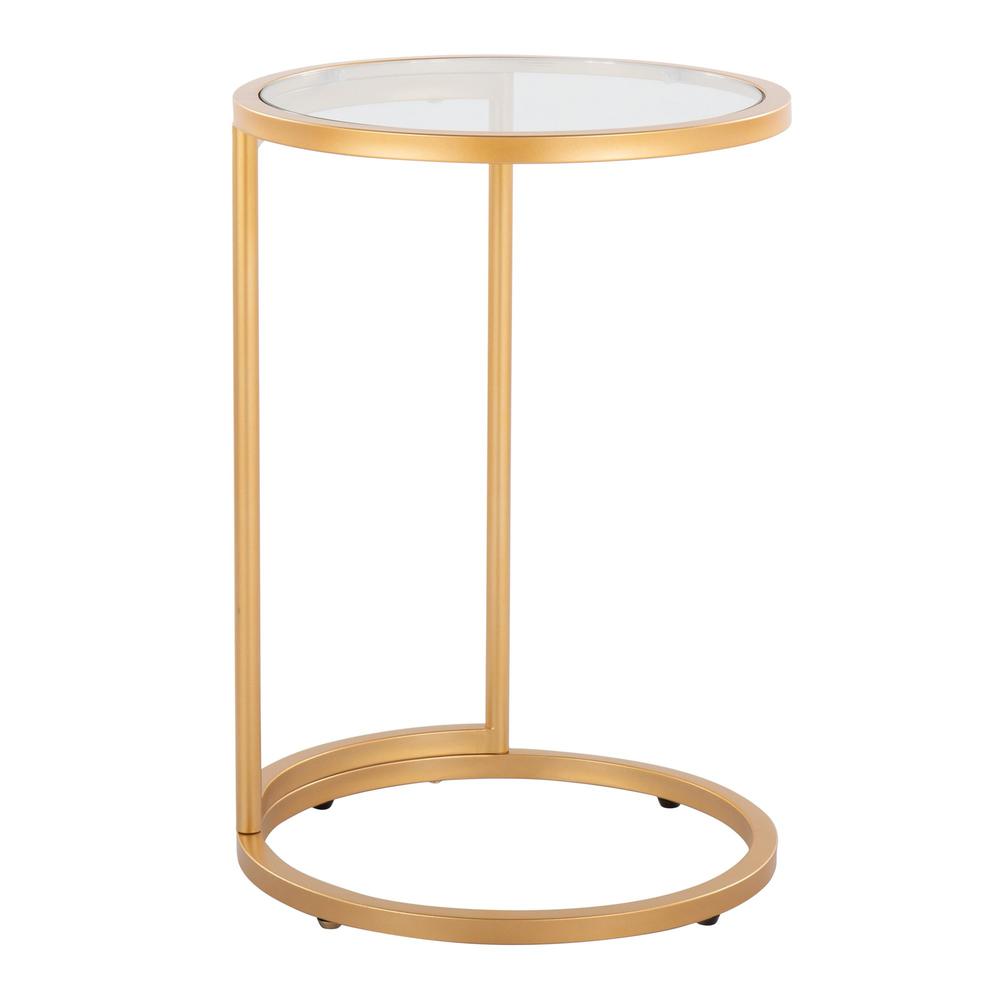 Gold Metal, Clear Glass Round Zenn End Table. Picture 1