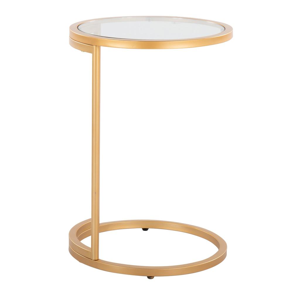 Gold Metal, Clear Glass Round Zenn End Table. Picture 2