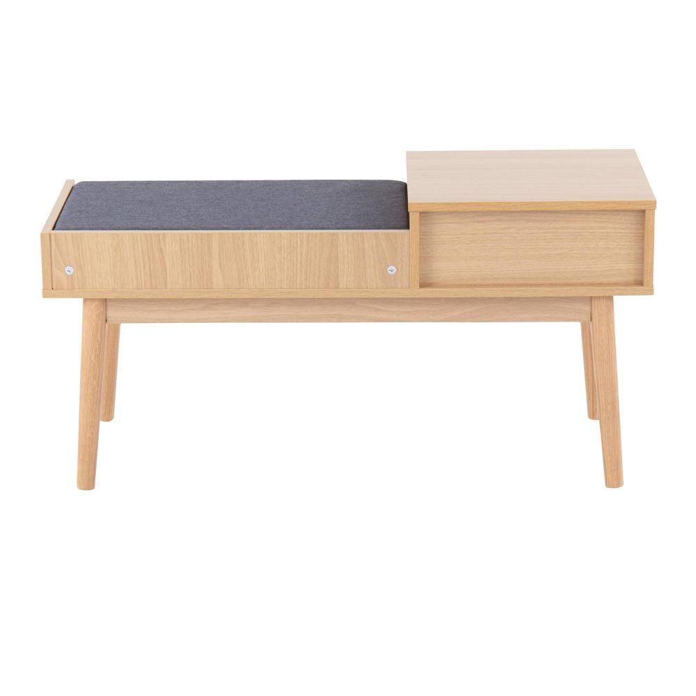 Natural Wood, Grey Fabric Telephone Bench. Picture 4