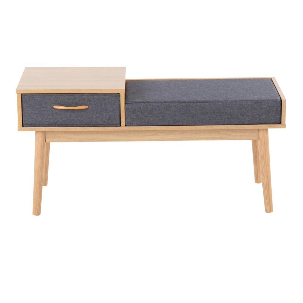 Natural Wood, Grey Fabric Telephone Bench. Picture 5
