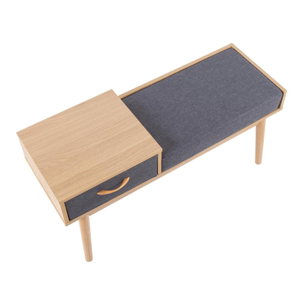 Natural Wood, Grey Fabric Telephone Bench. Picture 6