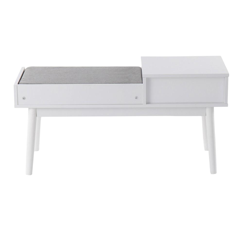 White Wood, Grey Fabric Telephone Bench. Picture 4