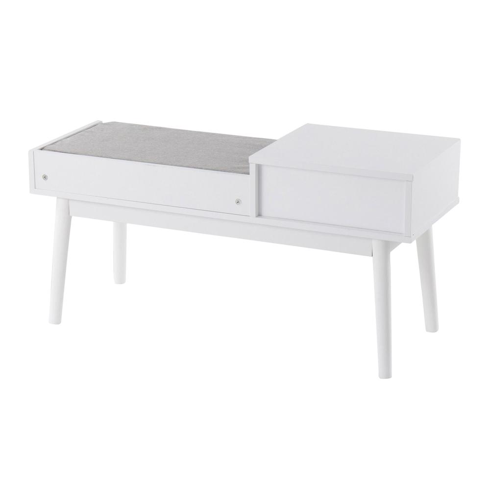 White Wood, Grey Fabric Telephone Bench. Picture 3