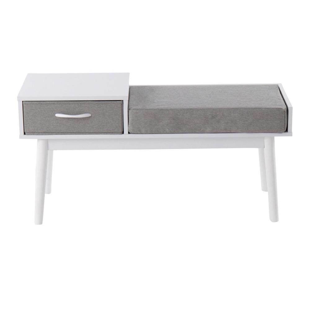 White Wood, Grey Fabric Telephone Bench. Picture 5