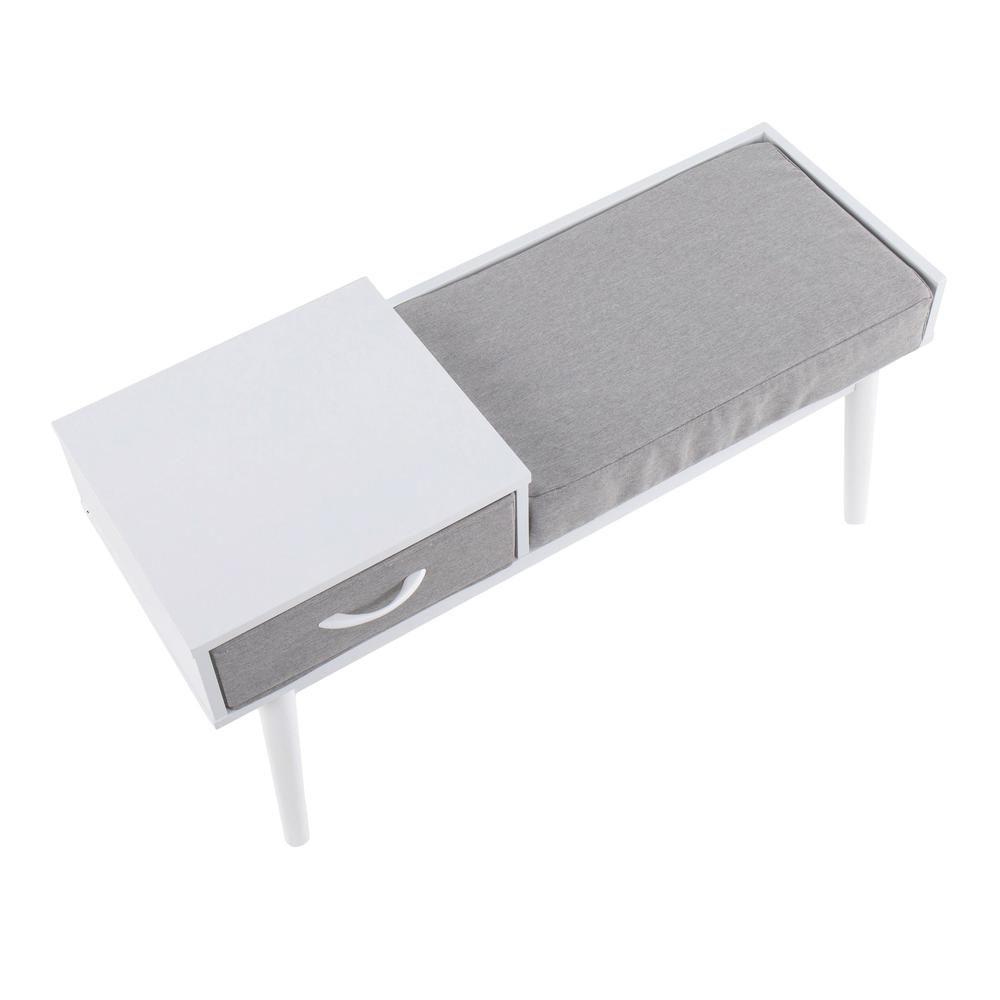 White Wood, Grey Fabric Telephone Bench. Picture 6