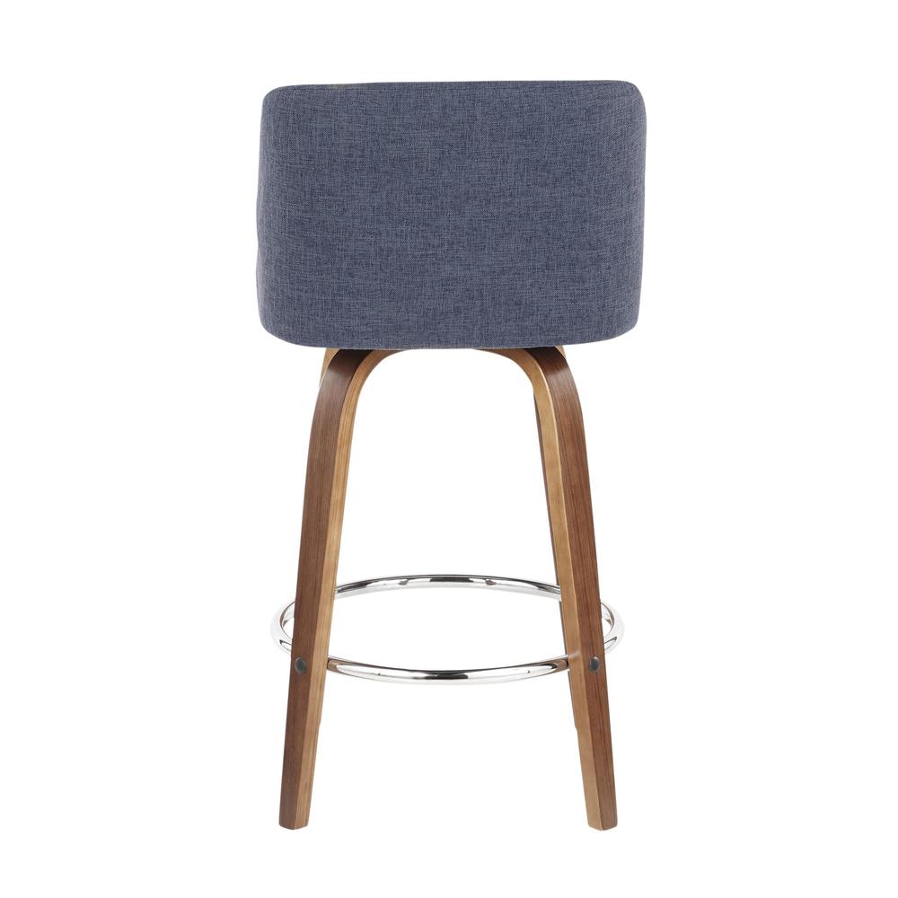Toriano Mid-Century Modern Counter Stool in Walnut and Blue Fabric - Set of 2. Picture 5