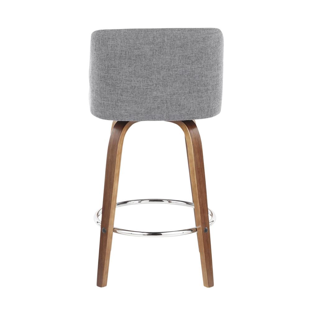 Toriano Mid-Century Modern Counter Stool in Walnut and Grey Fabric - Set of 2. Picture 5