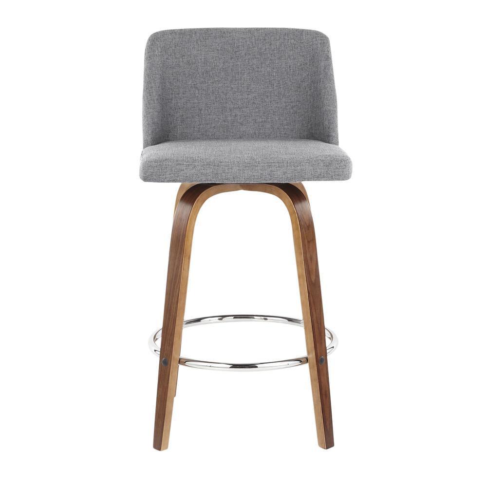 Toriano Mid-Century Modern Counter Stool in Walnut and Grey Fabric - Set of 2. Picture 6