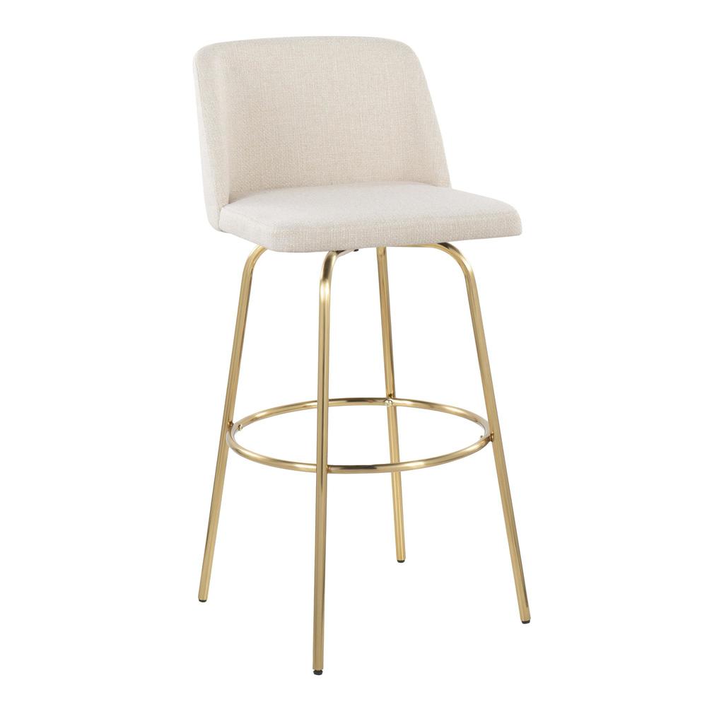 Cream Noise Fabric, Gold Metal Toriano 30" Fixed Height Barstool - Set of 2. Picture 2