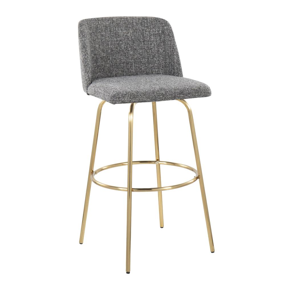 Grey Noise Fabric, Gold Metal Toriano 30" Fixed Height Barstool - Set of 2. Picture 2