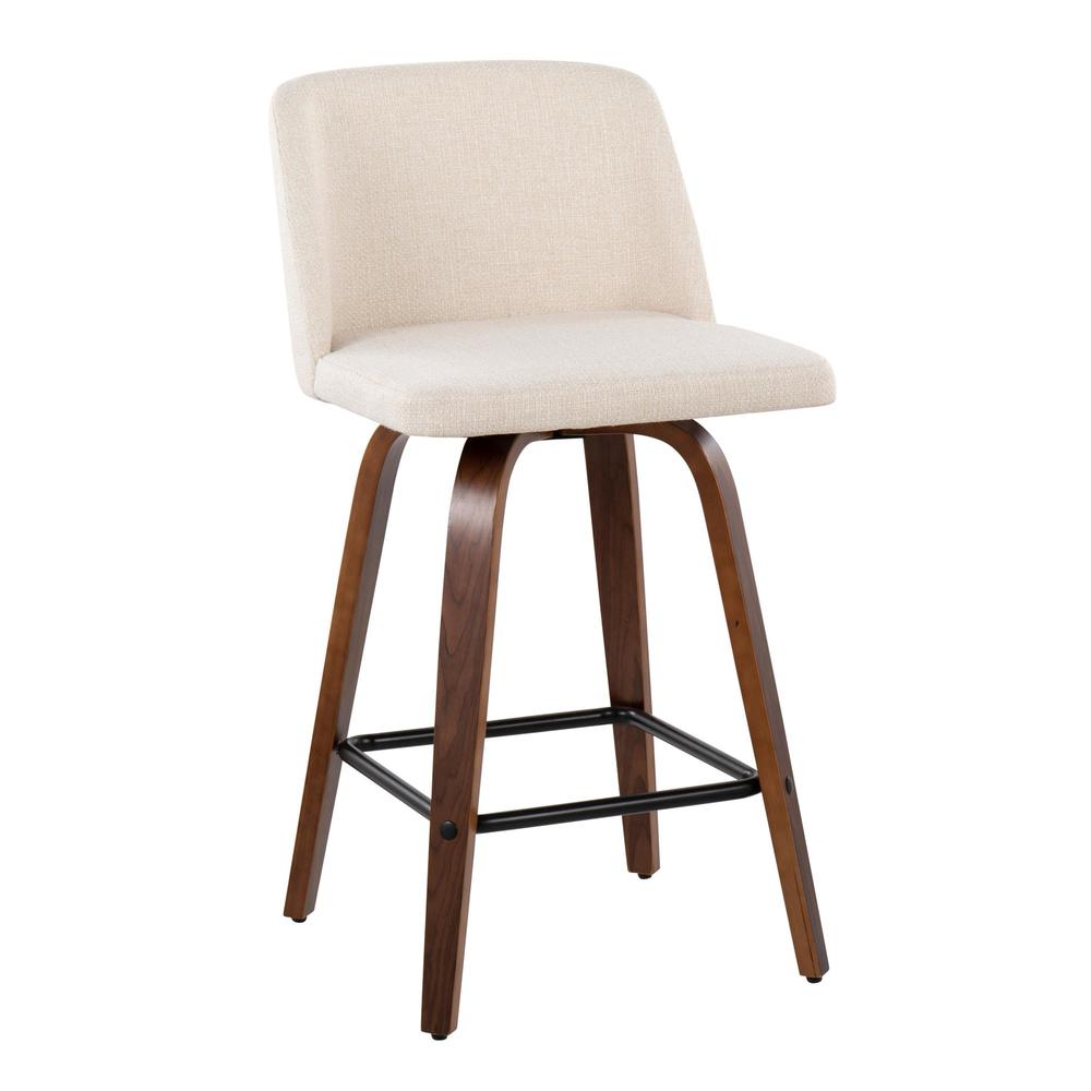 Walnut Wood, Cream Noise Fabric, Black Steel Toriano Counter Stool - Set of 2. Picture 2