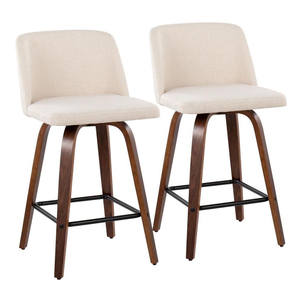 Walnut Wood, Cream Noise Fabric, Black Steel Toriano Counter Stool - Set of 2. Picture 1