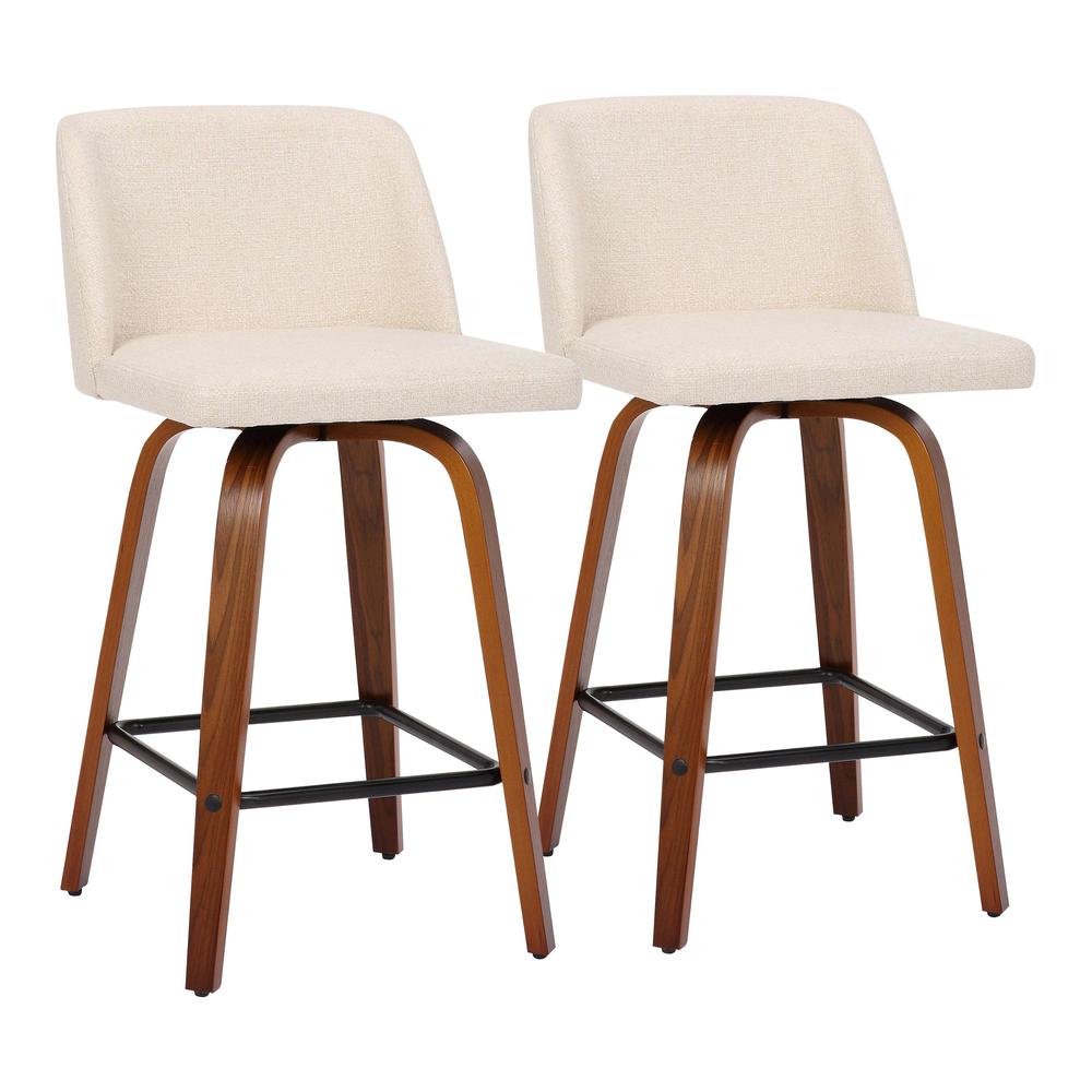 Walnut Wood, Cream Noise Fabric, Black Steel Toriano Counter Stool - Set of 2. Picture 3