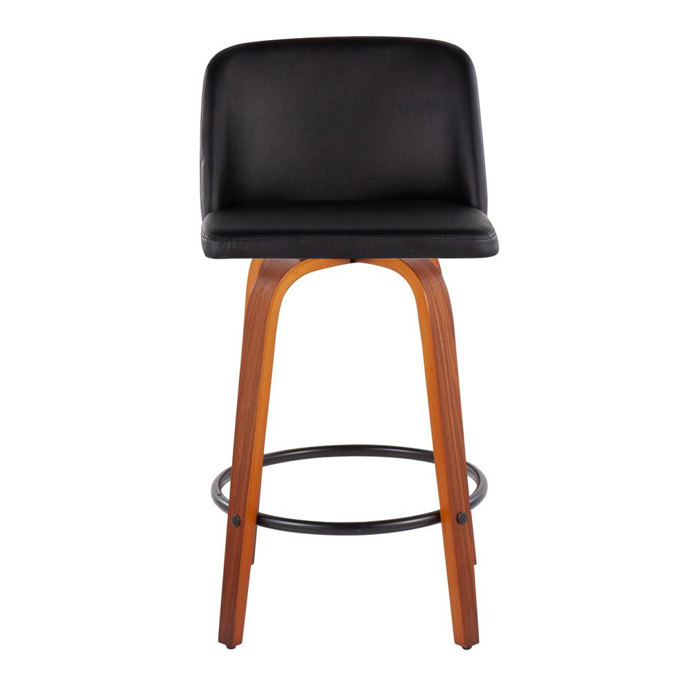 Walnut Wood, Black PU, Black Steel Toriano Fixed-Height Counter Stool - Set of 2. Picture 6