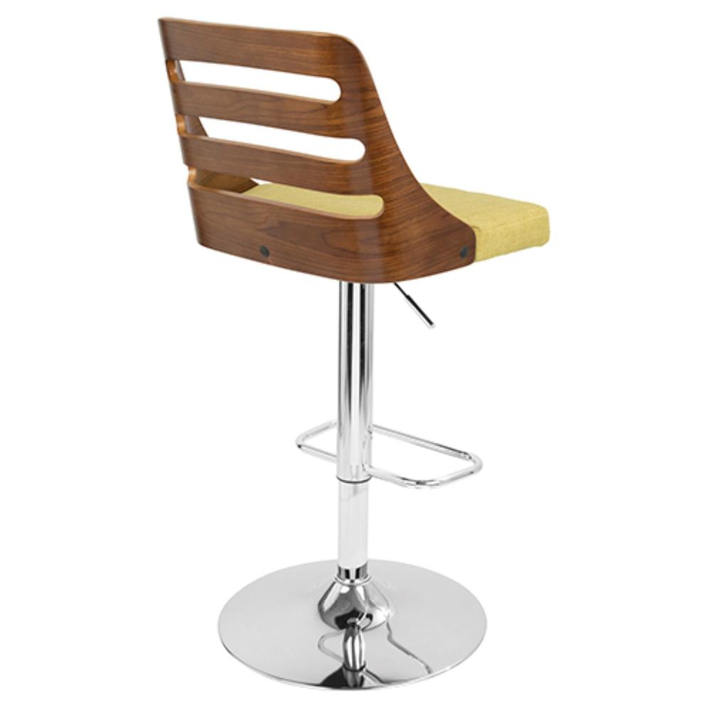 Trevi Mid-Century Modern Adjustable Barstool with Swivel in Walnut and Green. Picture 3