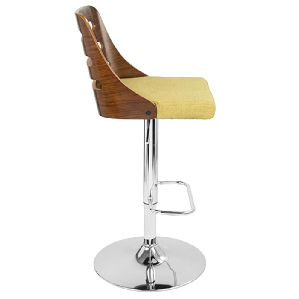 Trevi Mid-Century Modern Adjustable Barstool with Swivel in Walnut and Green. Picture 2