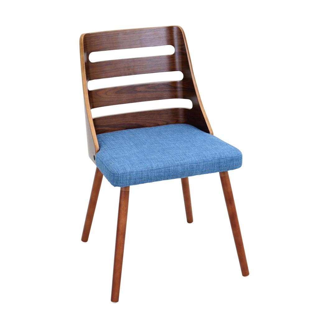 Trevi Mid-Century Modern Dining/Accent Chair in Walnut with Blue Fabric. Picture 1