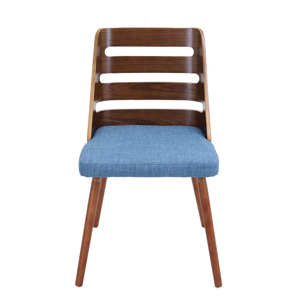 Trevi Mid-Century Modern Dining/Accent Chair in Walnut with Blue Fabric. Picture 5